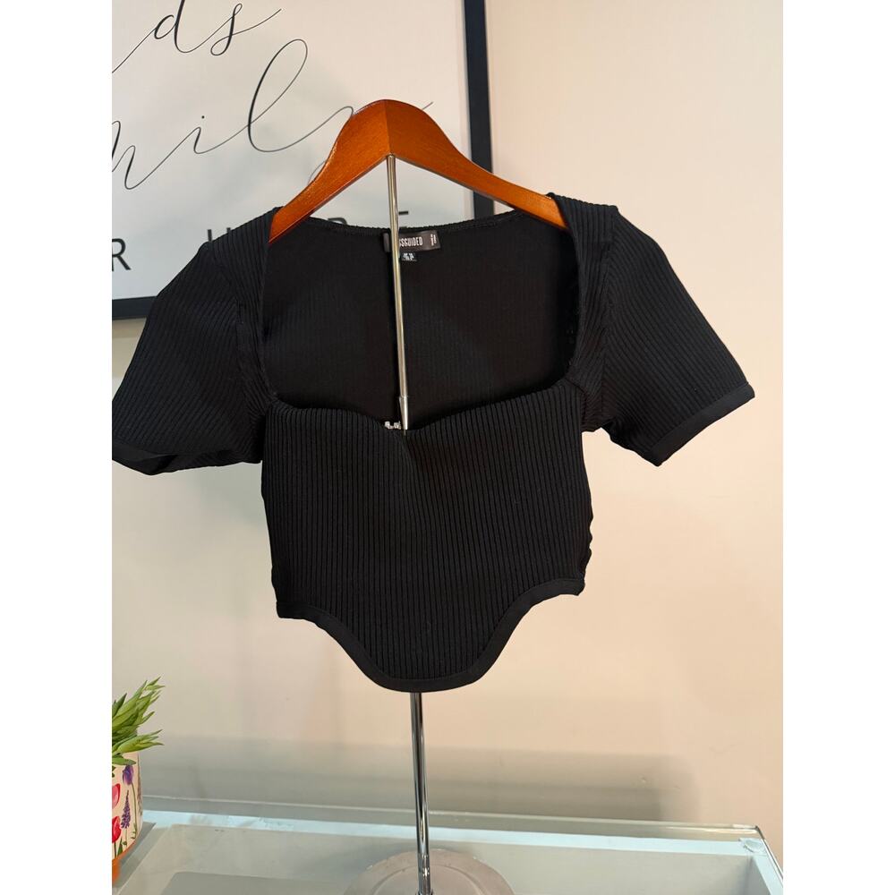 Missguided Black Ribbed Cropped Top – Size US 6